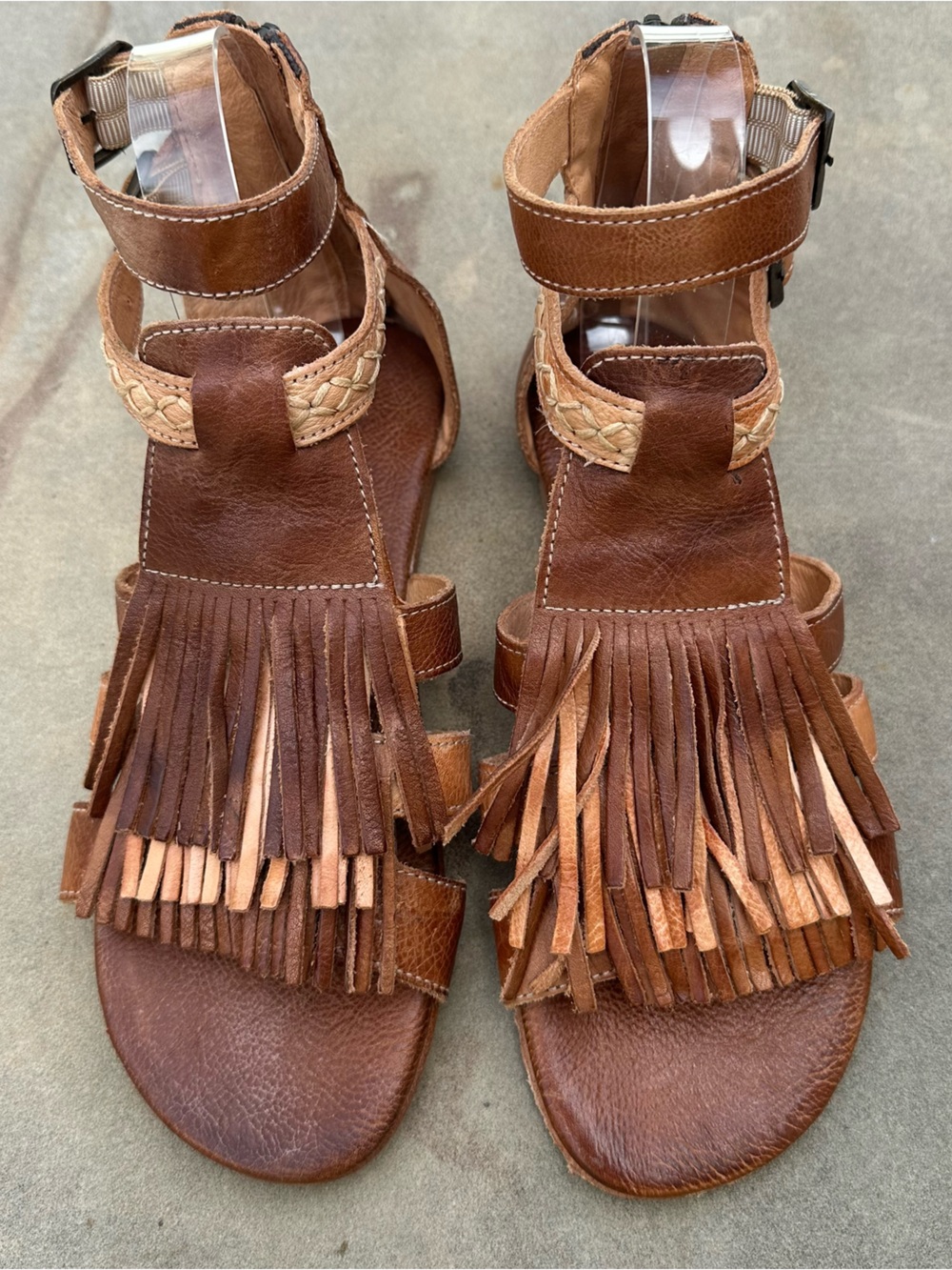 Bed Stu Alena Fringe Strappy Leather Back-Zip Gladiator Sandals 8.5 NEW